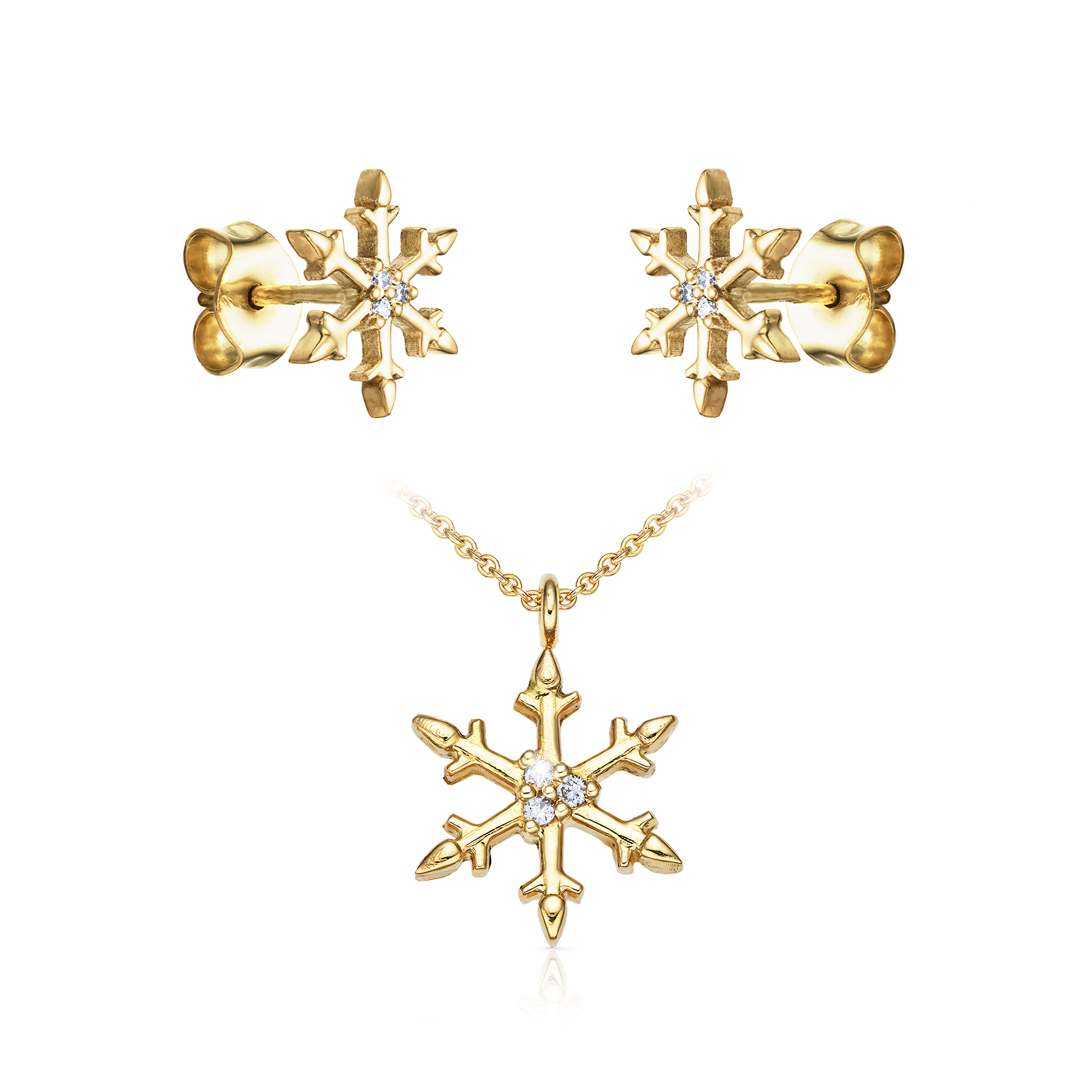 Zlatý set Elsa – náušnice a náhrdelník ve tvaru vločky